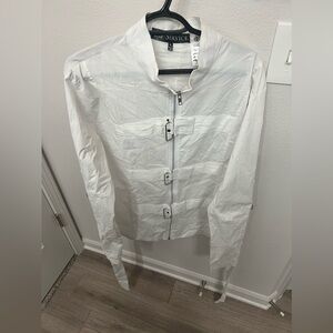 All white “Straight Jacket” jacket from Lip service
